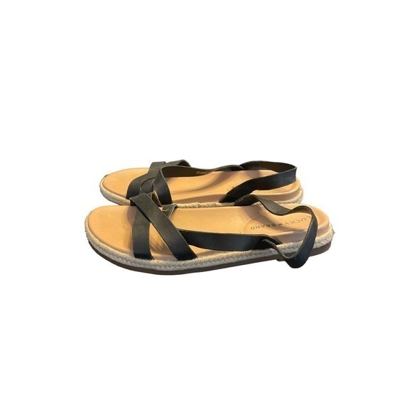 Lucky Brand Womens Darli Black Leather‎ Open Toe Slingback Sandals Size 7.5 - Picture 2 of 5